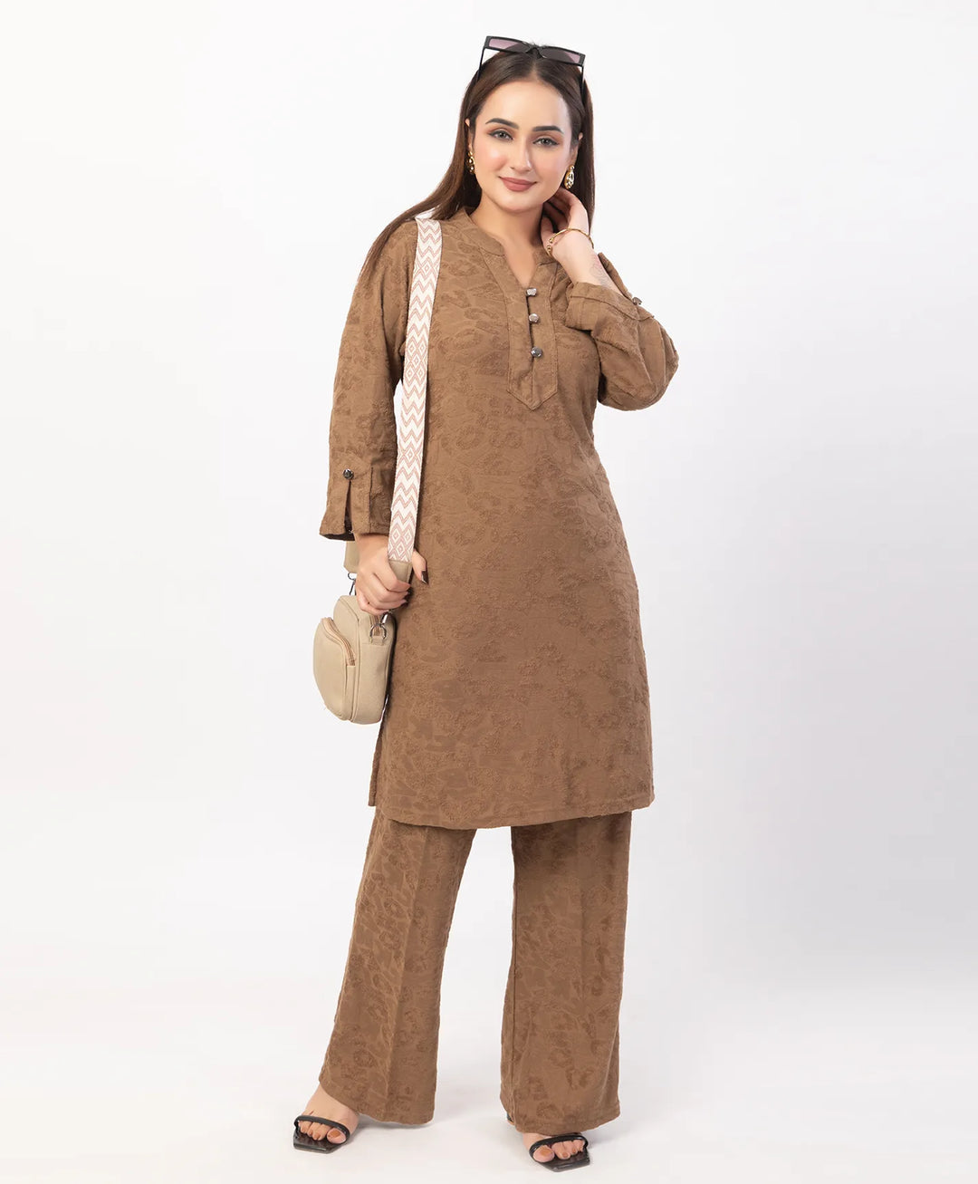 Straight Fit Kurta Set with Buttoned V-Placket & Notched Cuff Sleeves