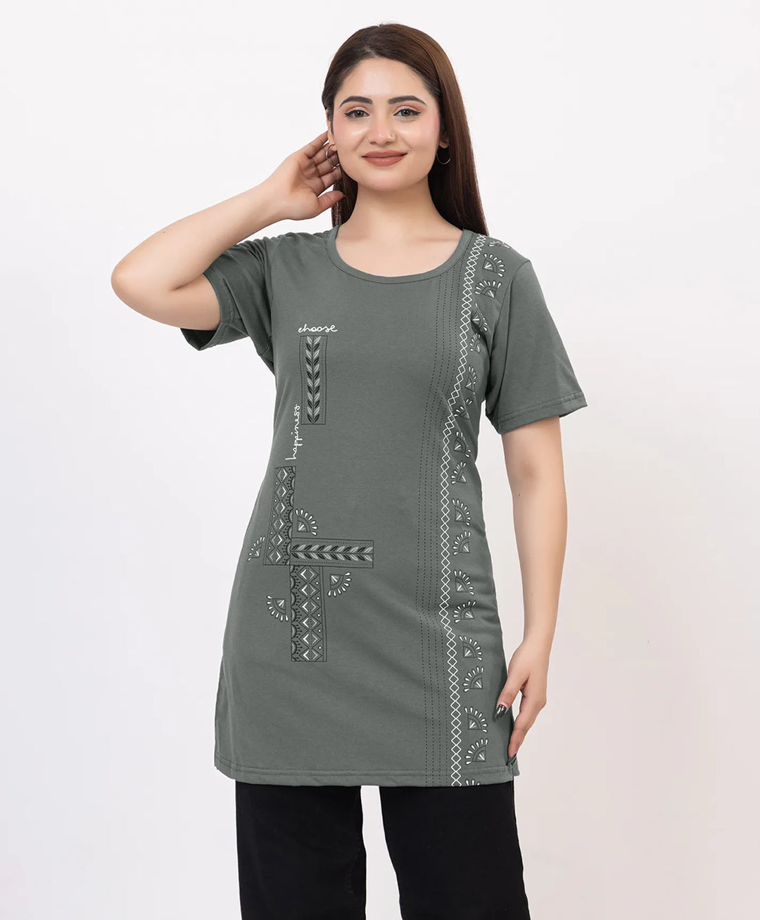 Casual Grace Printed Long Top
