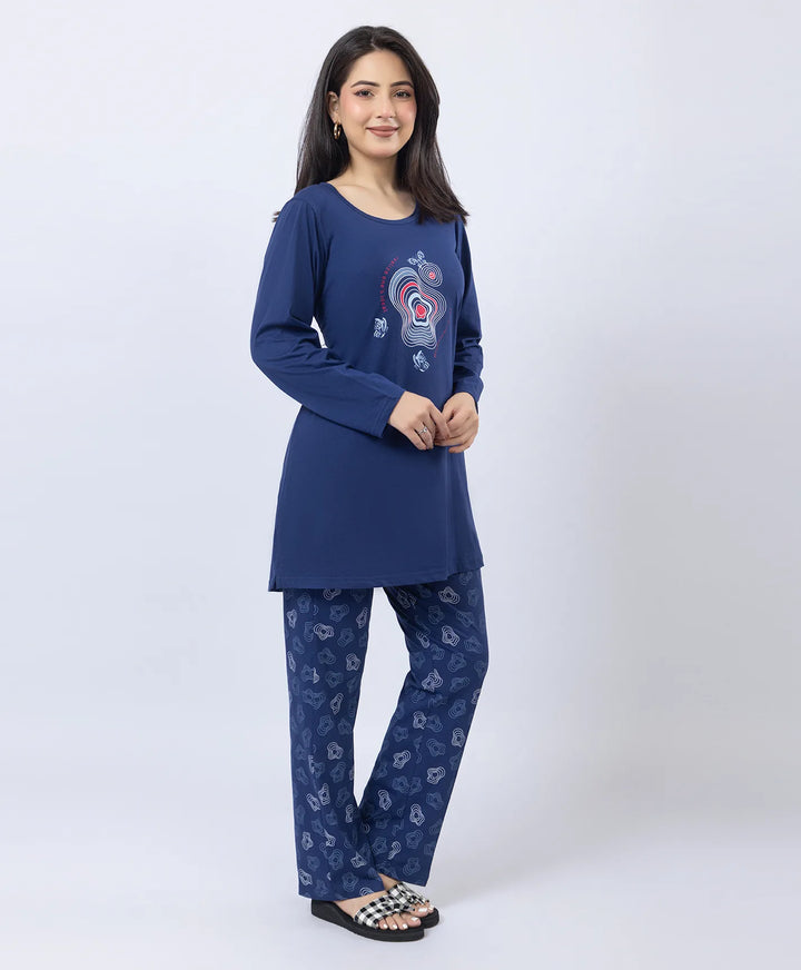 Elegant Printed Round-Neck Night Suit