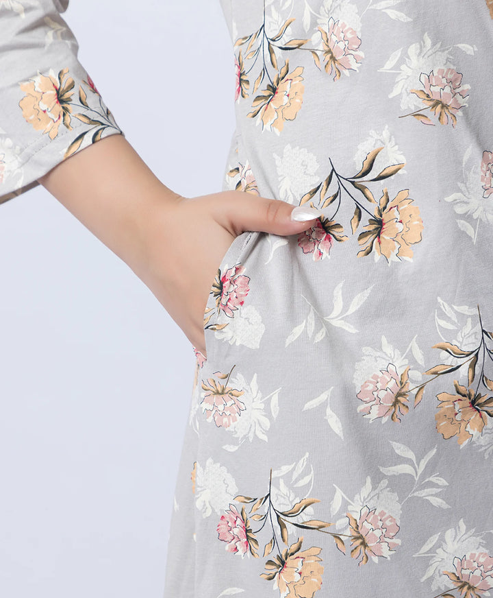 Mandarin Collar Quarter Sleeve Floral Kurti & Narrow Ankle Hem Afghani Suit