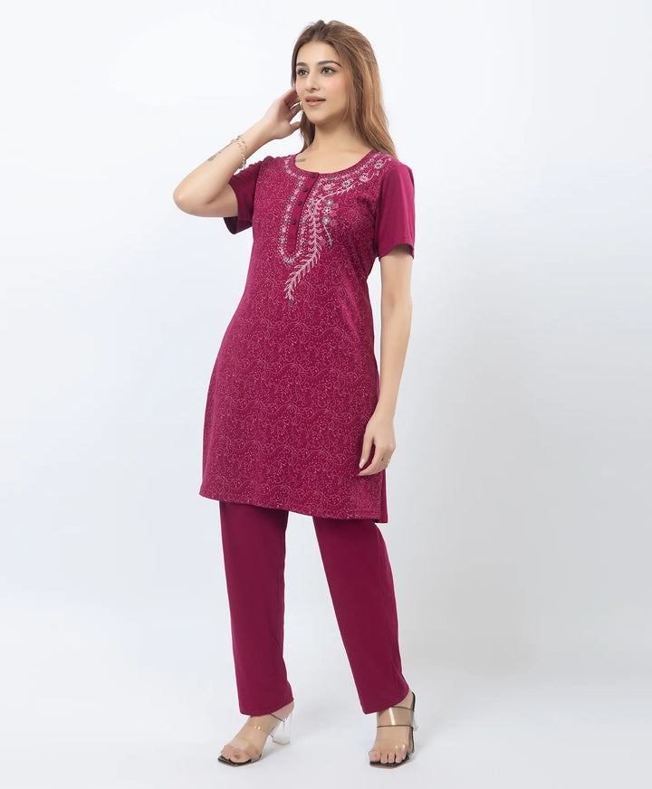 Premium Floral Detail Embroidered Printed Kurta Set