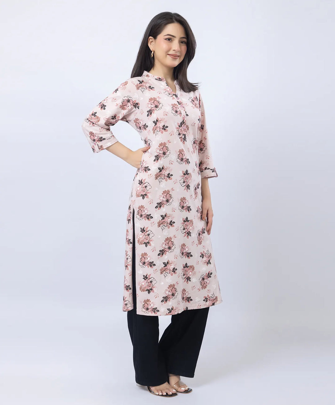 Floral Print Straight Silhouette Long Kurti