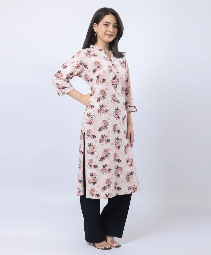 Floral Print Straight Silhouette Long Kurti