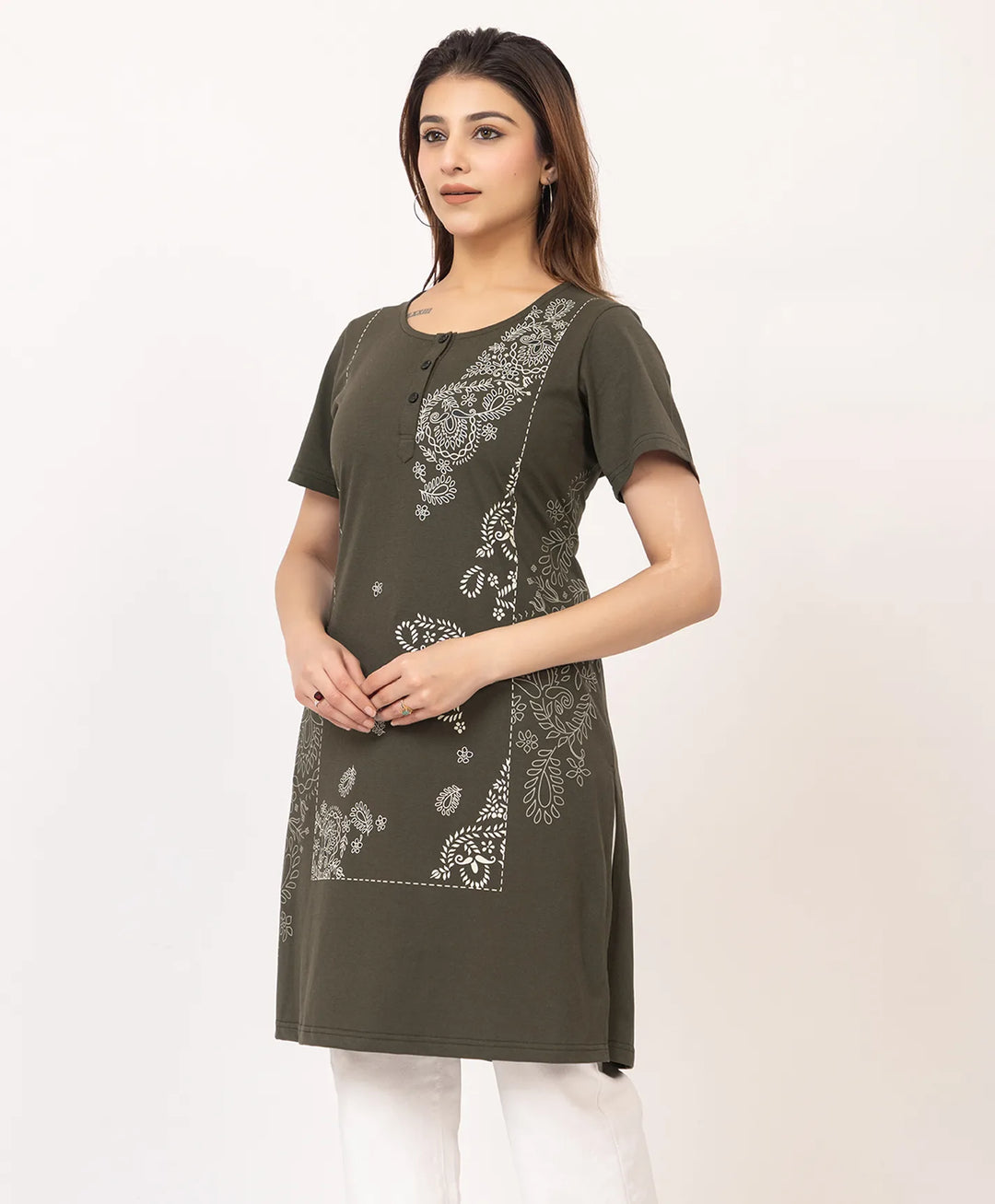 Abstract Botanical Long Top