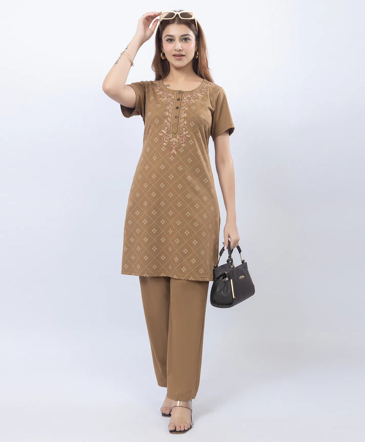 Premium Floral Detail Embroidered Printed Kurta Set