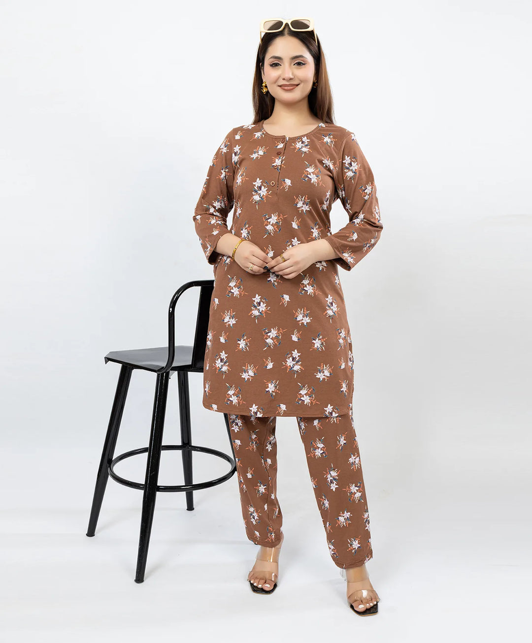 Quarter Sleeve Printed Cotton Kurta with Straight Pant Set