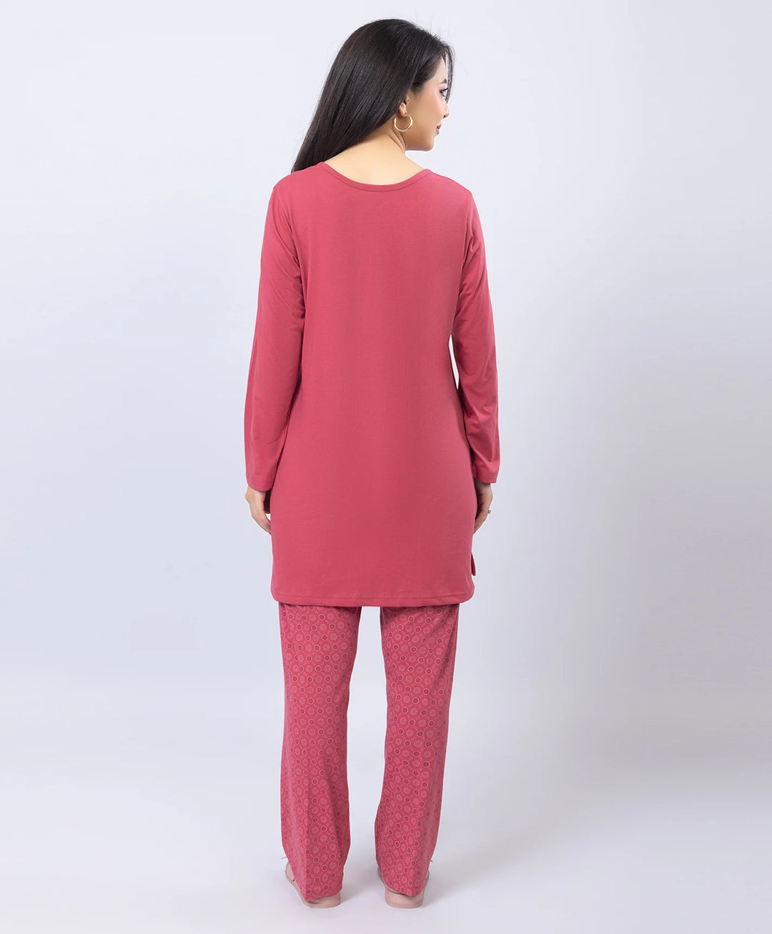 Elegant Printed Round-Neck Night Suit