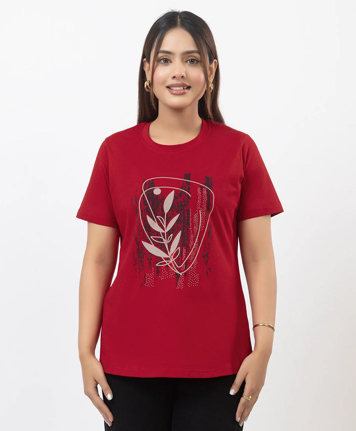 Premium Graphic Print Round Neck Short Sleeve Top
