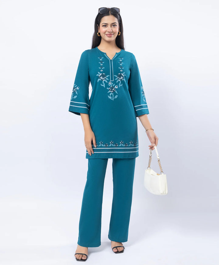 Floral Cross-Stitch Effect Pattern Printed Kurta Set