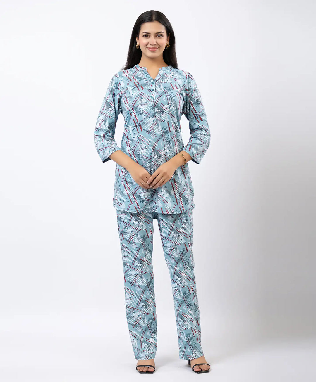 Relaxed Fit Printed Notch Neck Kurta & Straight Pants Set