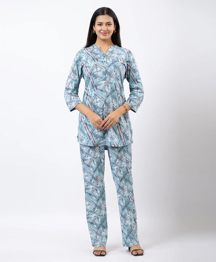 Relaxed Fit Printed Notch Neck Kurta & Straight Pants Set
