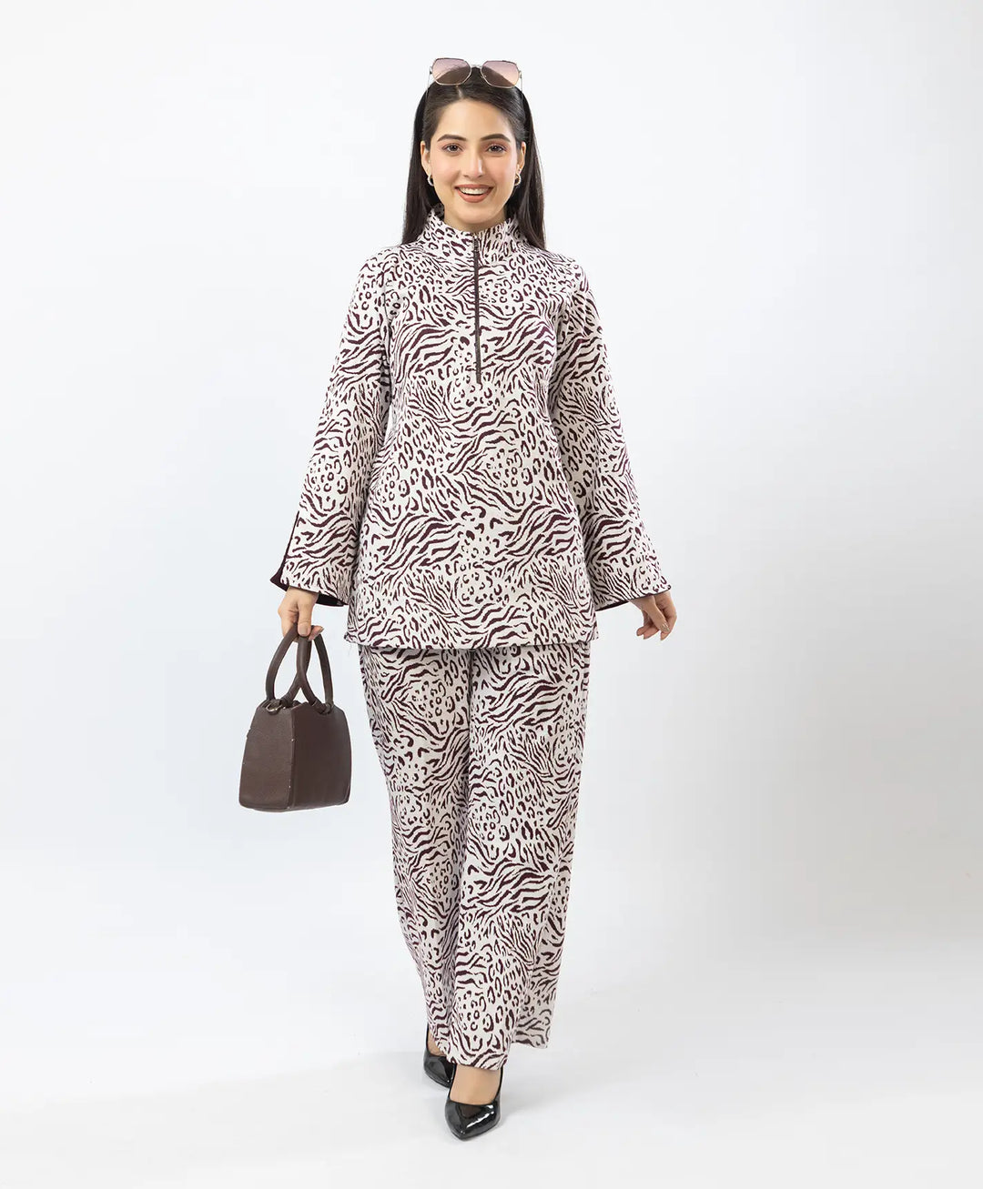 Fashion-Forward Printed Kurta with Stand Collar & Matching Straight Lower.