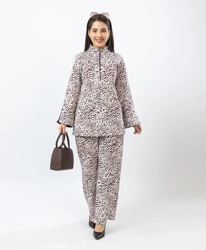 Fashion-Forward Printed Kurta with Stand Collar & Matching Straight Lower.