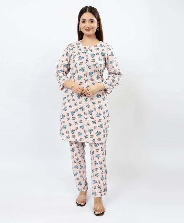 Quarter Sleeve Printed Cotton Kurta with Straight Pant Set