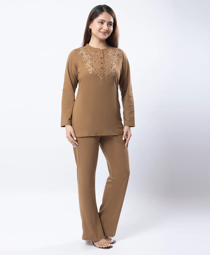 Embroidered Full Sleeve Mandarin Collar Co-Ord Set