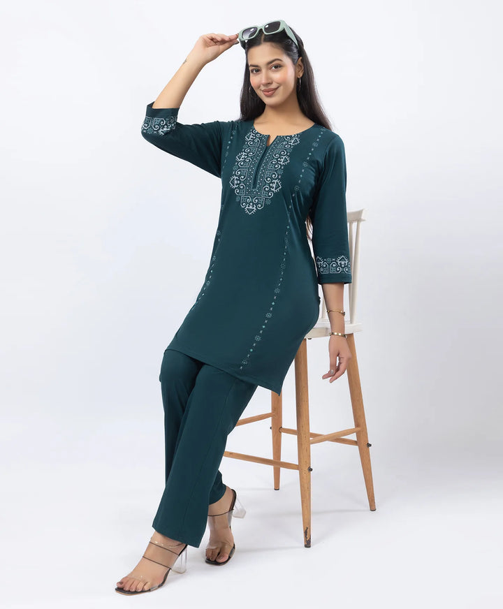 Embroidered-Style Printed Kurta Set
