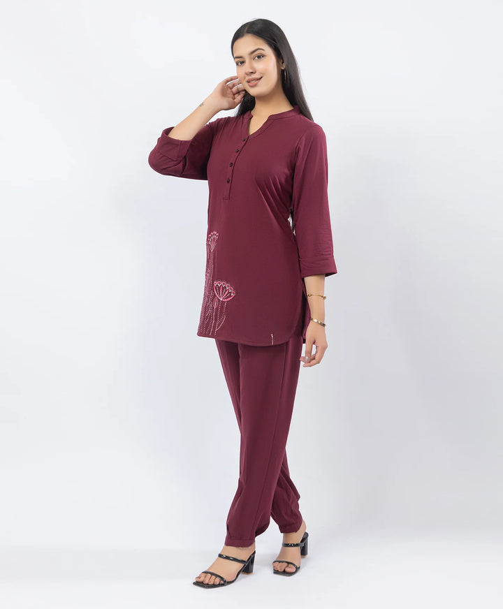 Premium Floral Embroidered Mandarin Collar Kurta Set