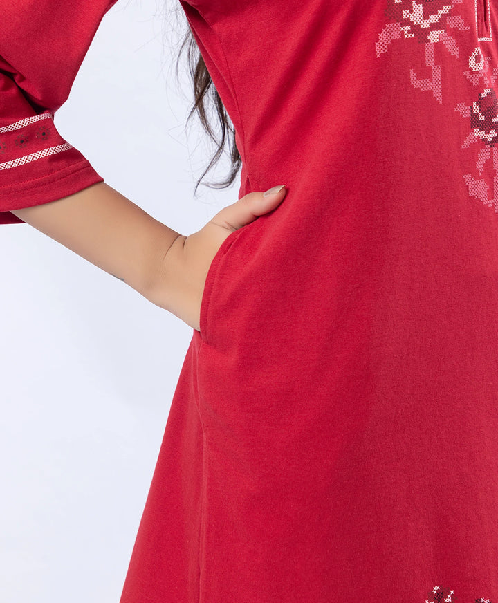 Floral Cross-Stitch Effect Pattern Printed Kurta Set