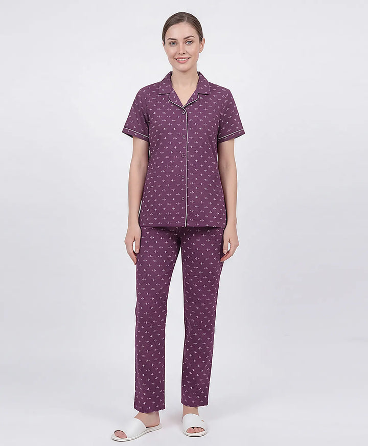 Collared Front Open Nightwear Set