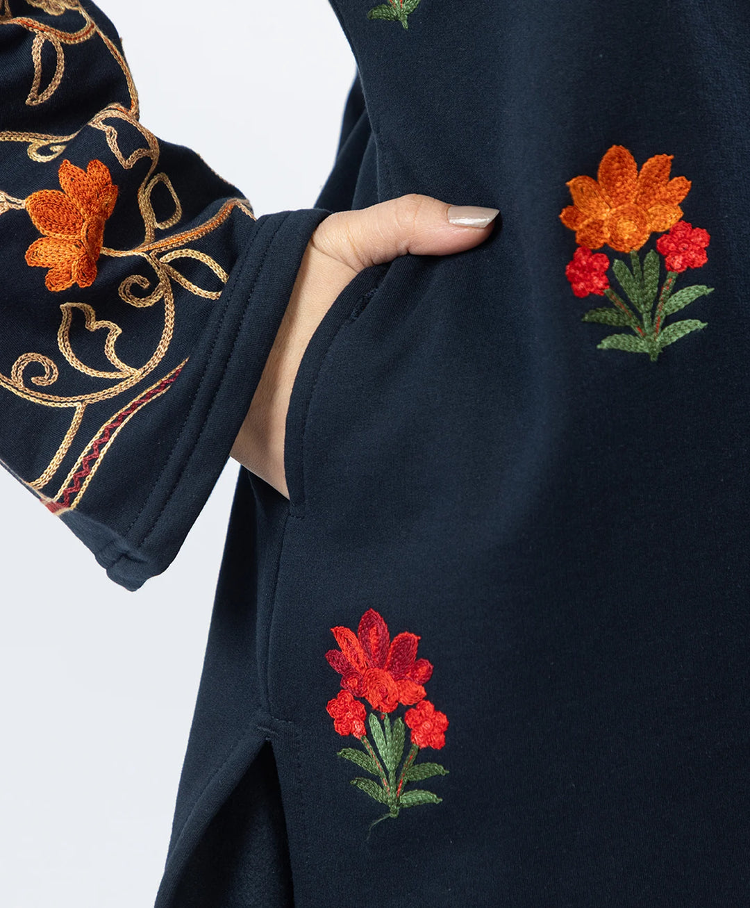 Kashmiri Floral Embroidered Fleece Kurta Set