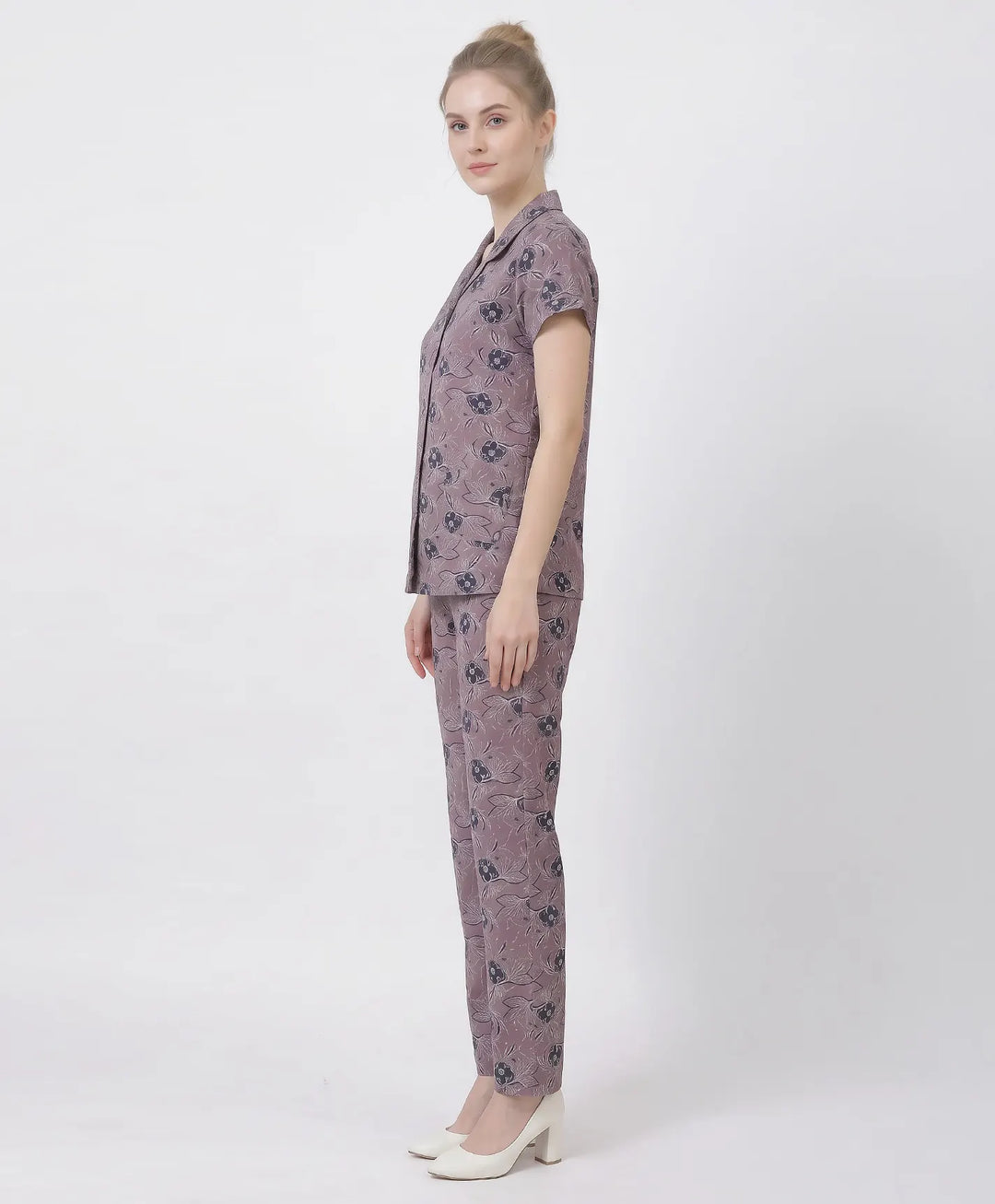 Floral Charm Front Open Night Suit