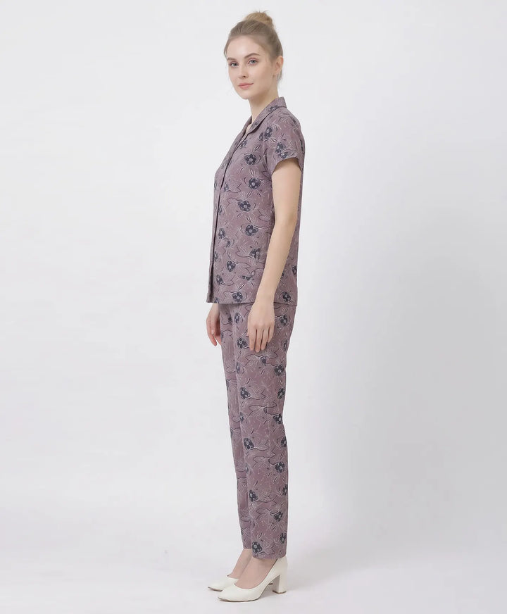 Floral Charm Front Open Night Suit