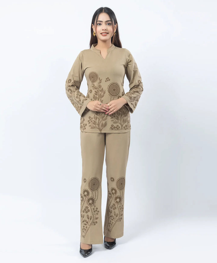 V-Notch Floral Tunic & Coordinated Printed Bottom Co-Ord Set