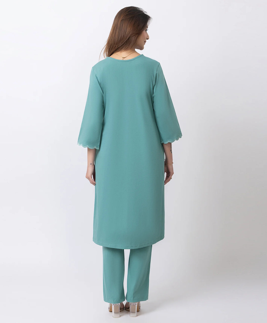 Graceful Long Kurta Set with Embroidered Neckline