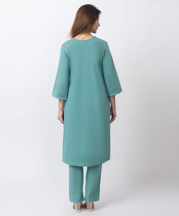 Graceful Long Kurta Set with Embroidered Neckline