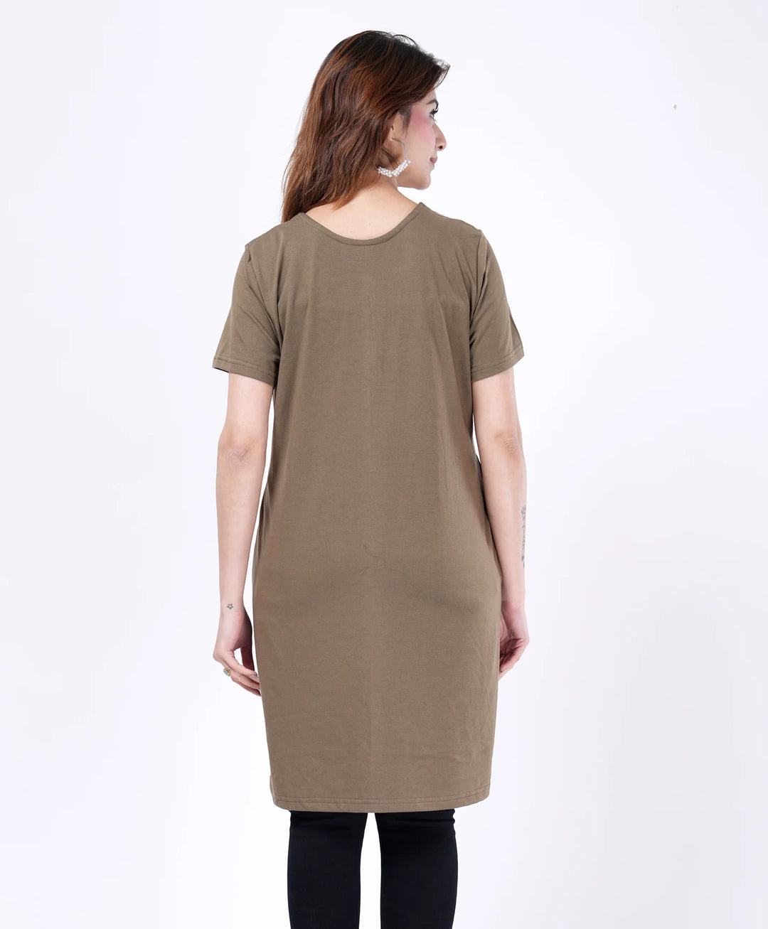 Elegant Printed Button-Neck Straight Long Top