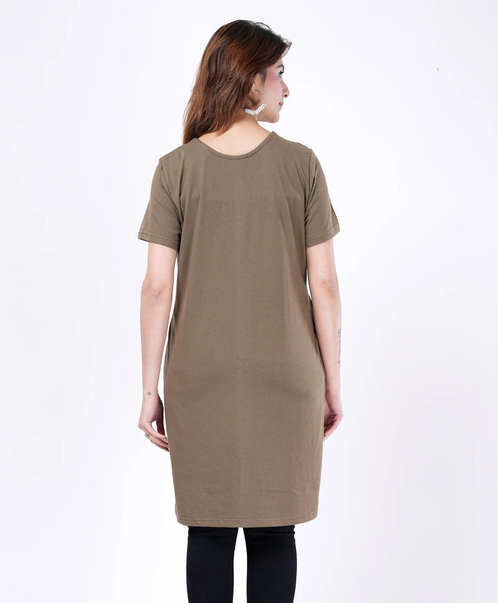 Elegant Printed Button-Neck Straight Long Top