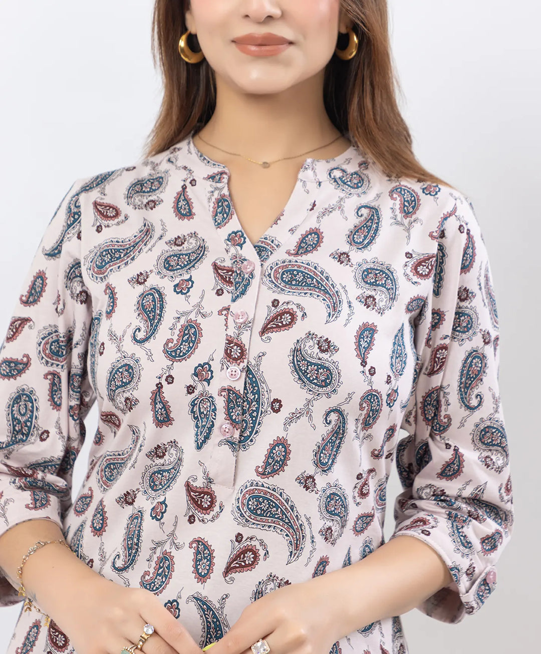 Floral Print Three-Quarter Sleeve Short Kurti