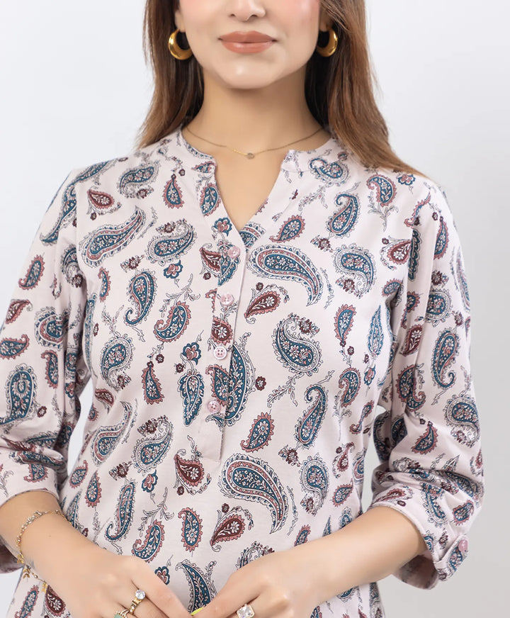 Floral Print Three-Quarter Sleeve Short Kurti
