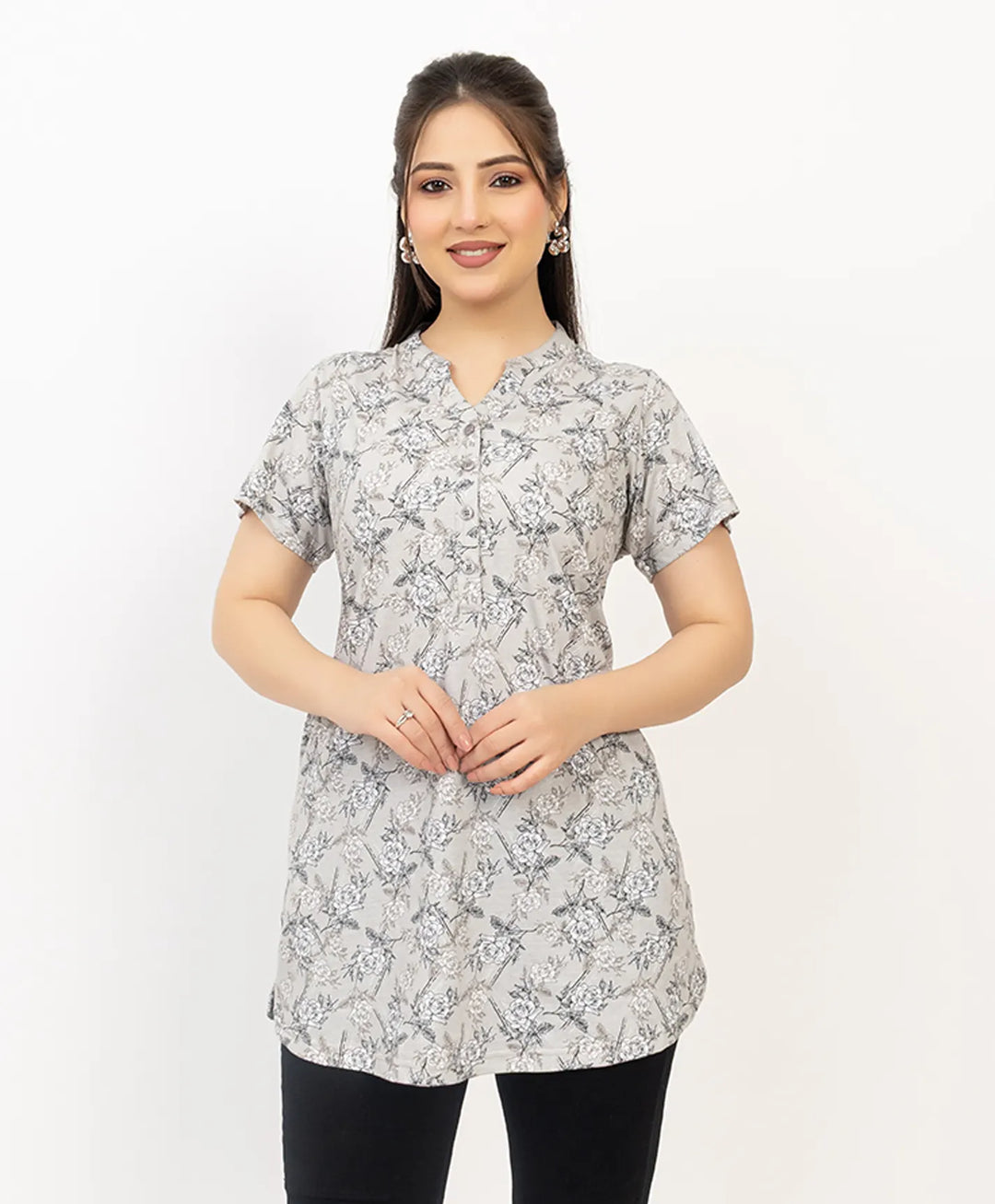Floral Print Short Sleeve Tunic Kurti