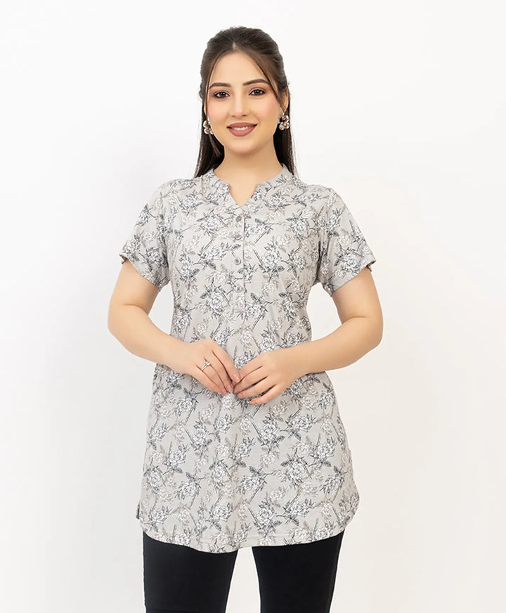 Floral Print Short Sleeve Tunic Kurti