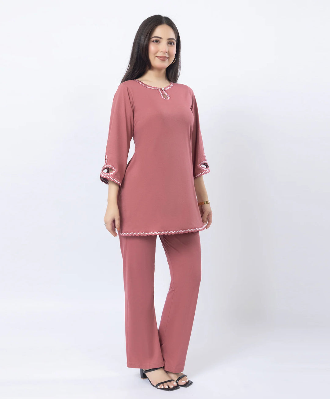 Ethnic Straight Kurta Set with Embroidered Neck and Sleeves