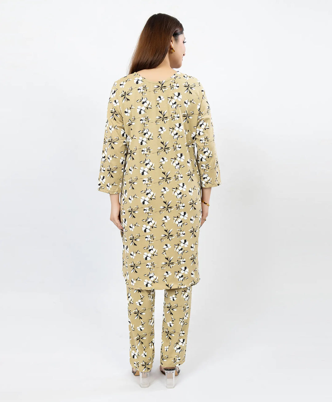 Quarter Sleeve Printed Cotton Kurta with Straight Pant Set