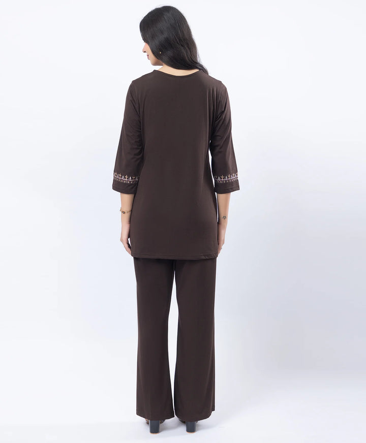 Premium Round Neck Embroidered Straight-Fit Co-Ord Set