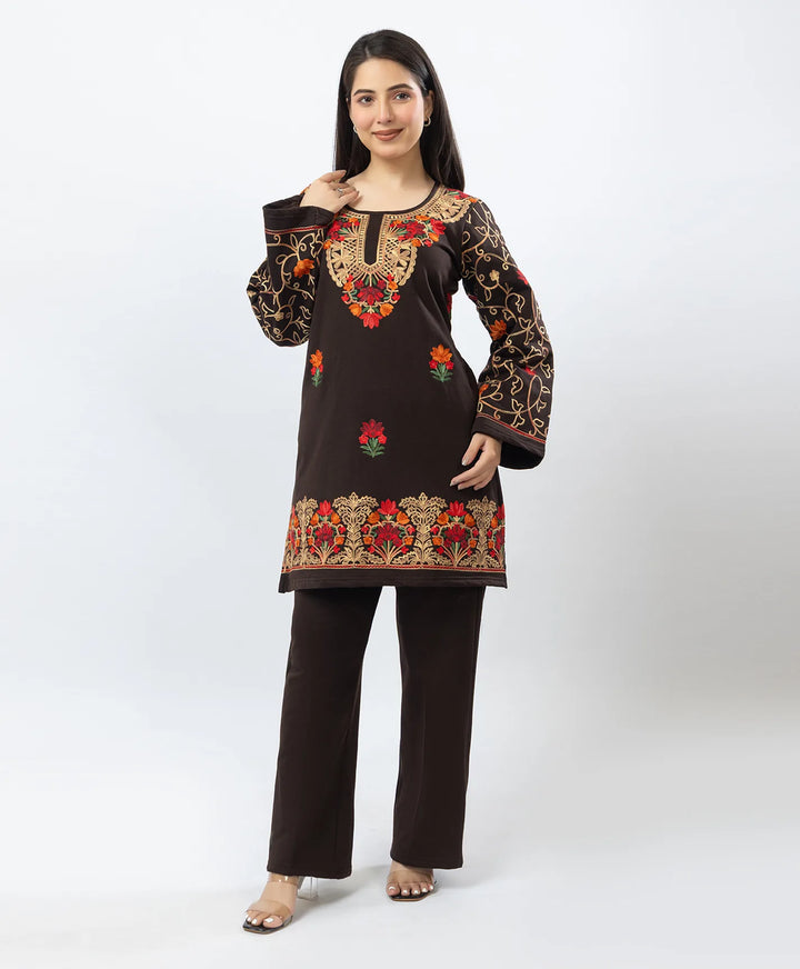 Kashmiri Floral Embroidered Fleece Kurta Set
