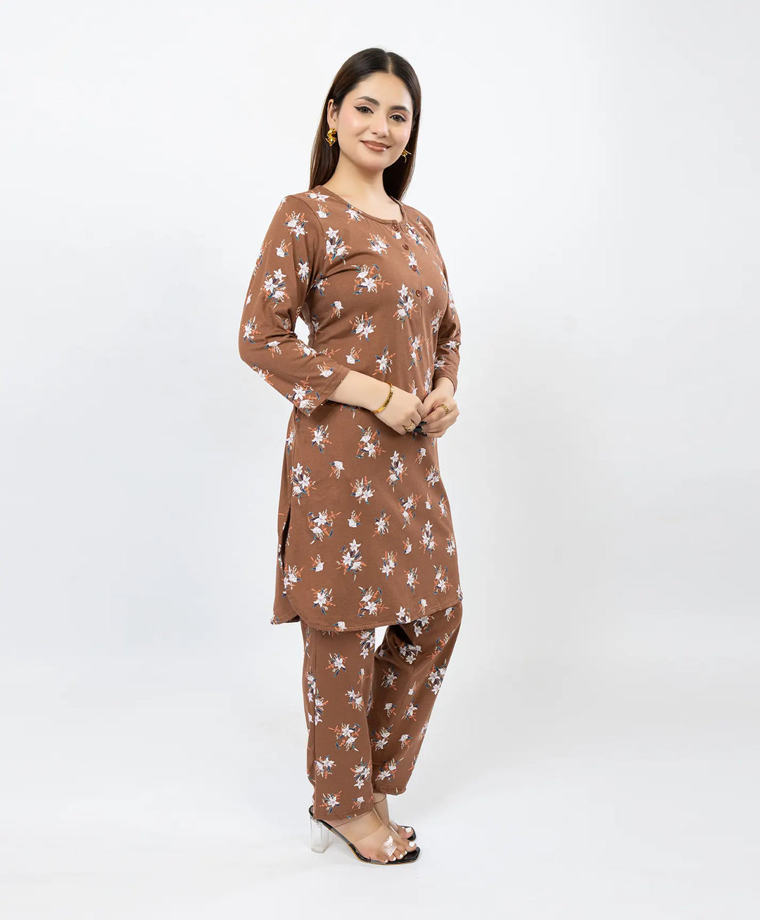 Quarter Sleeve Printed Cotton Kurta with Straight Pant Set