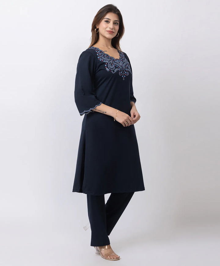 Graceful Long Kurta Set with Embroidered Neckline