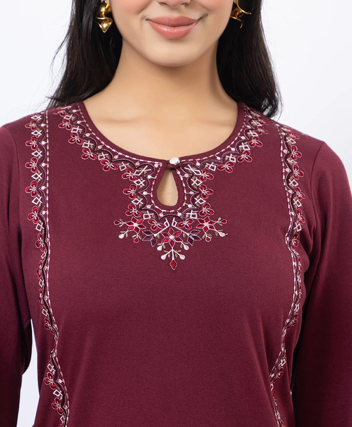 Straight Kurta Set with Keyhole Neck & Embroidery Accent