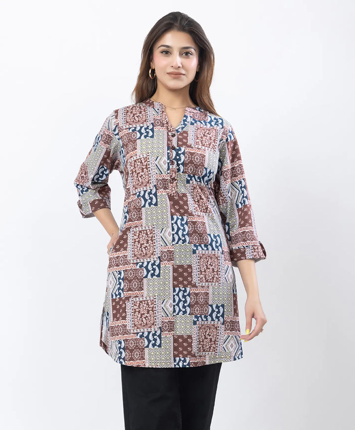 Floral Print Three-Quarter Sleeve Short Kurti