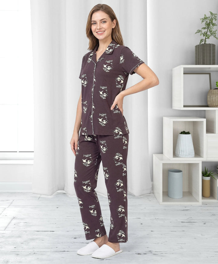 Collared Front Open Nightwear Set