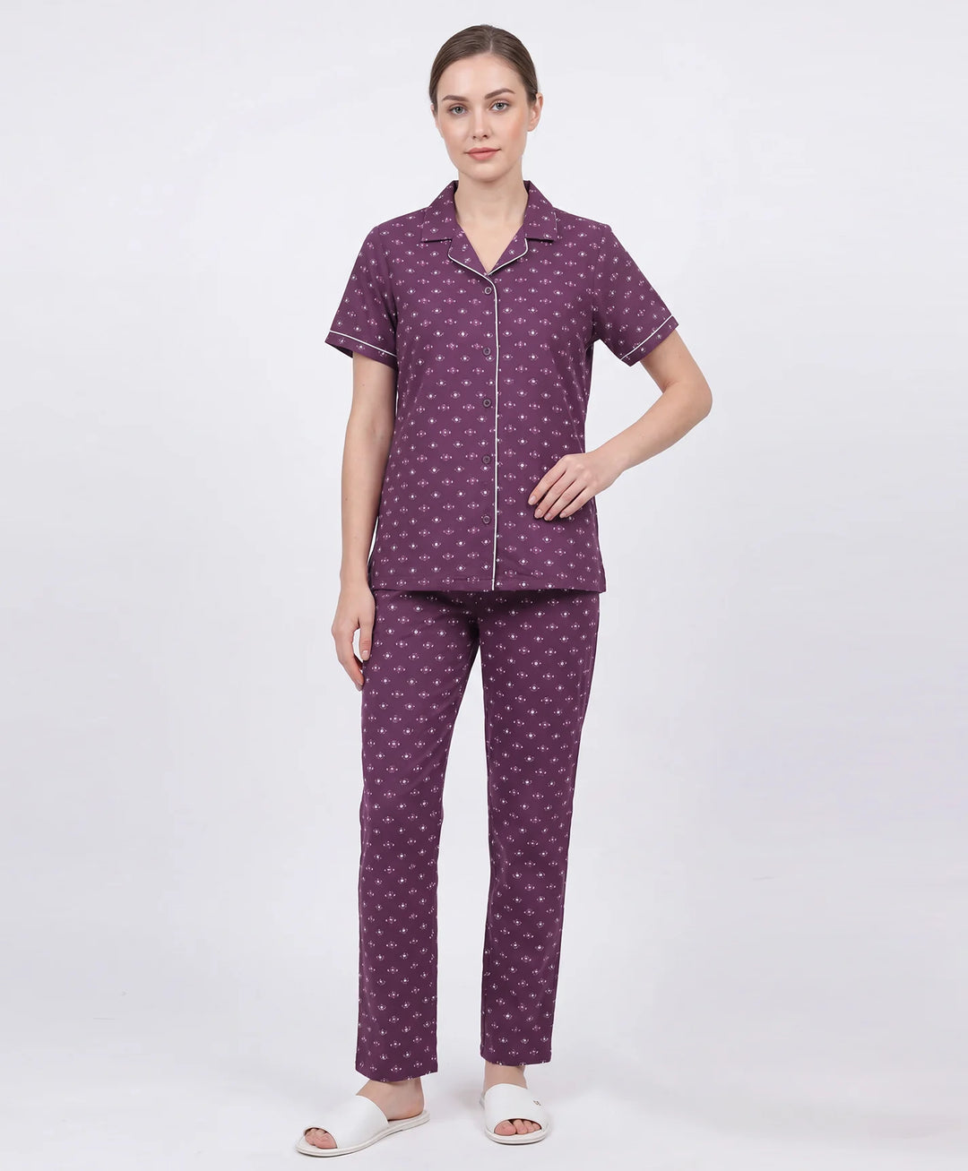 Collared Front Open Nightwear Set