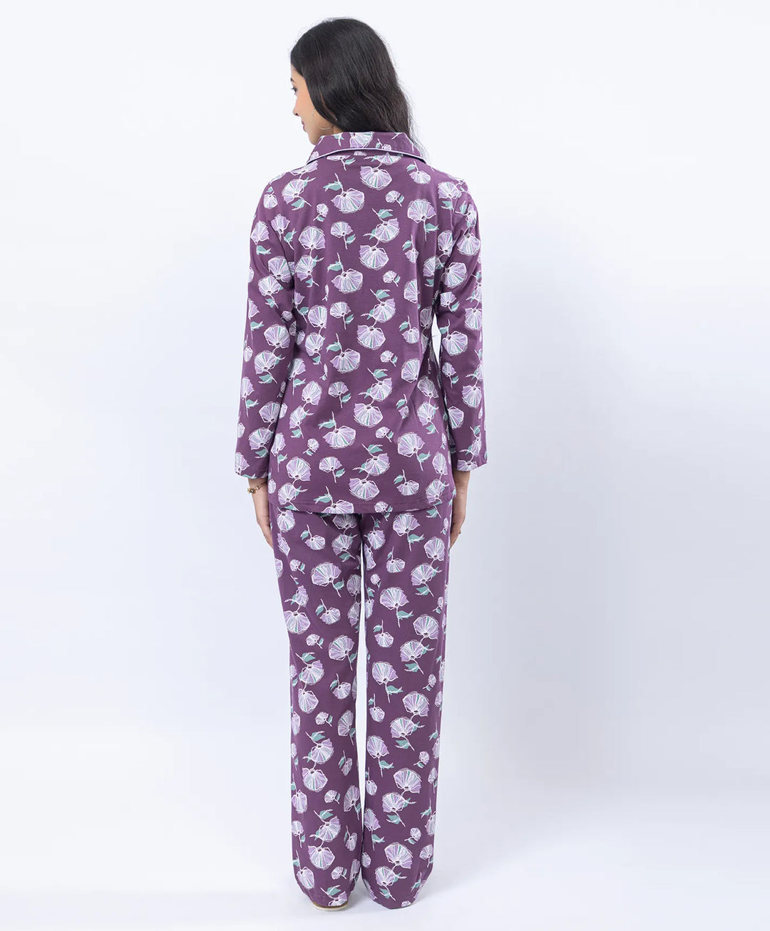 Printed Night Suit with Contrast Piping & Pockets