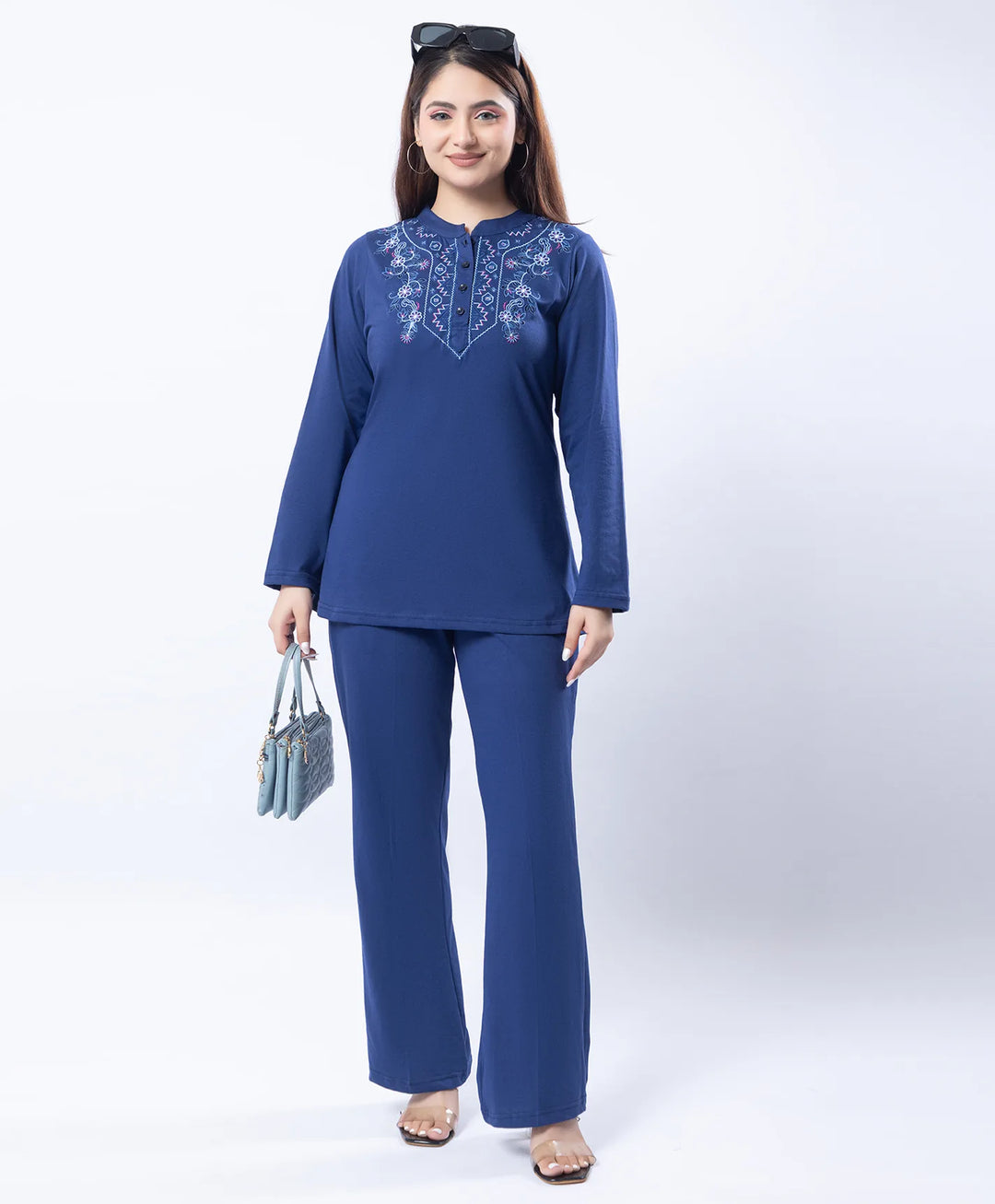 Embroidered Full Sleeve Mandarin Collar Co-Ord Set