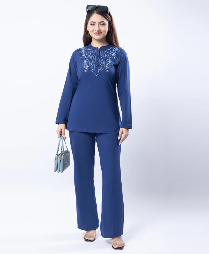 Embroidered Full Sleeve Mandarin Collar Co-Ord Set