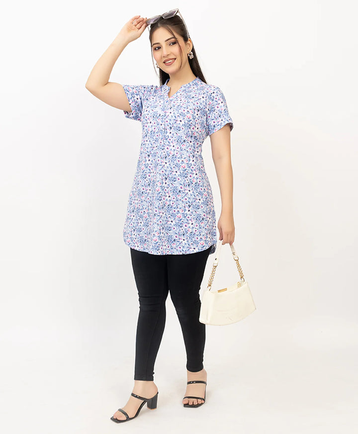 Floral Print Short Sleeve Tunic Kurti