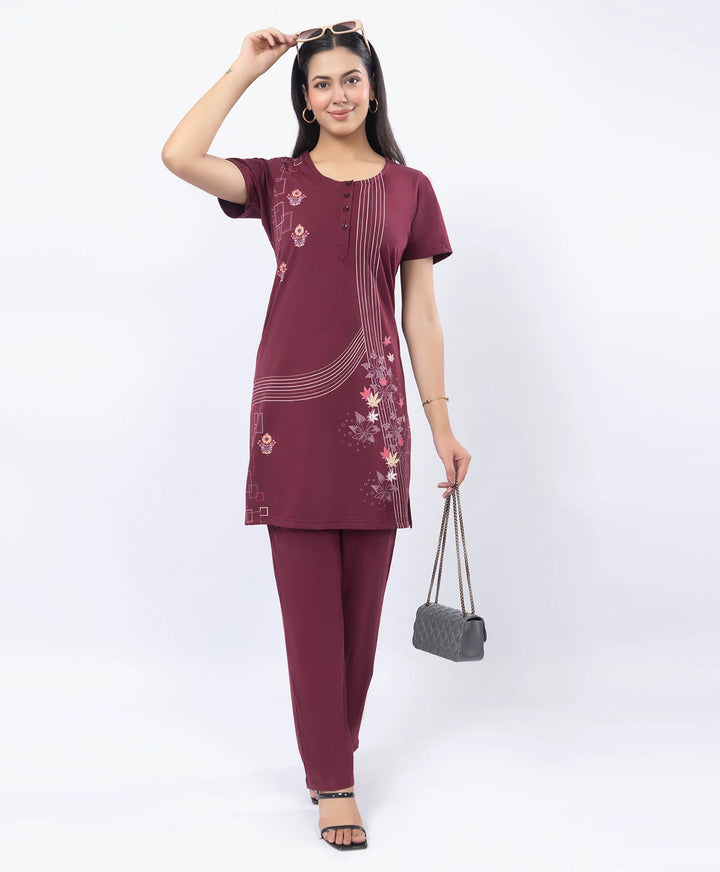 Printed Straight Kurta with Round Neck & Straight Pants Set